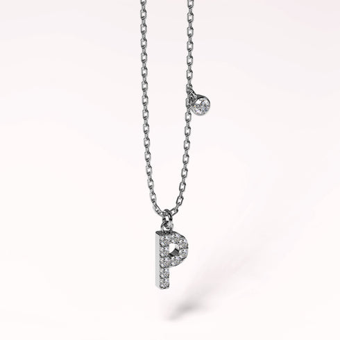 Solid 925 Sterling Silver Initial Crystal Personalised Alphabet Letter Necklace Silver